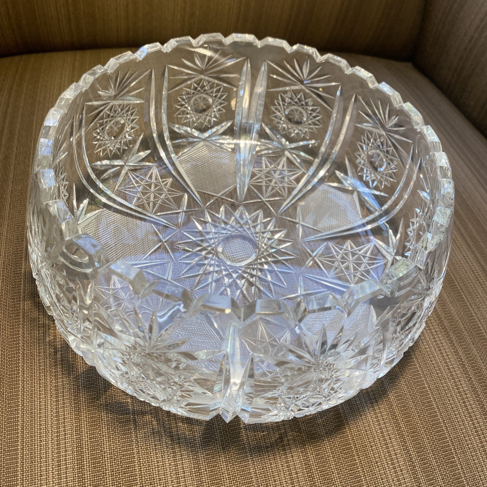 Vintage Hand-Cut ABP Crystal Bowl 8” Starburst & Fan Pattern Brilliant Sparkle