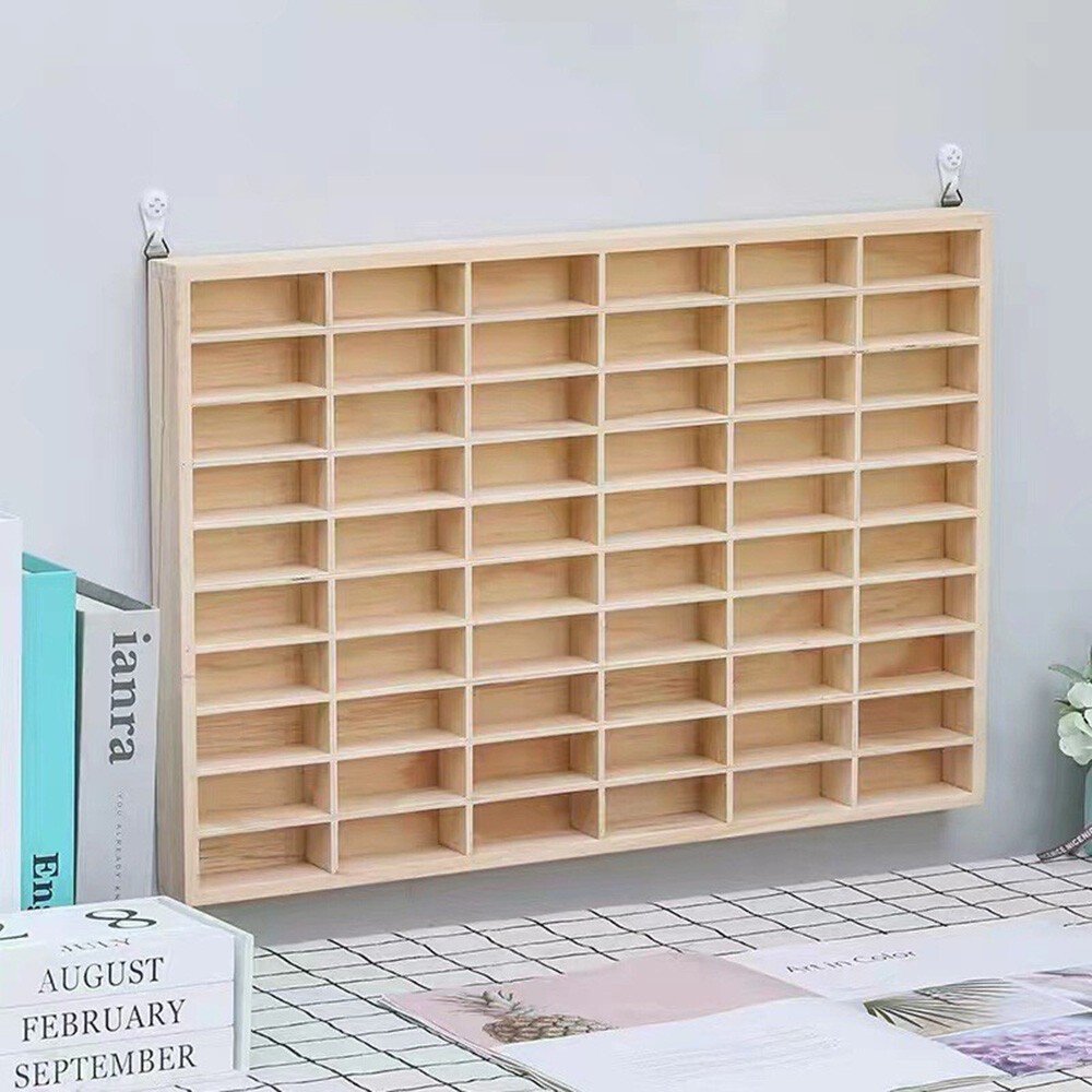 60 Grids Hot Wheels Diecast Wooden Display Storage Cabinet 1/64 Car Matchbox US