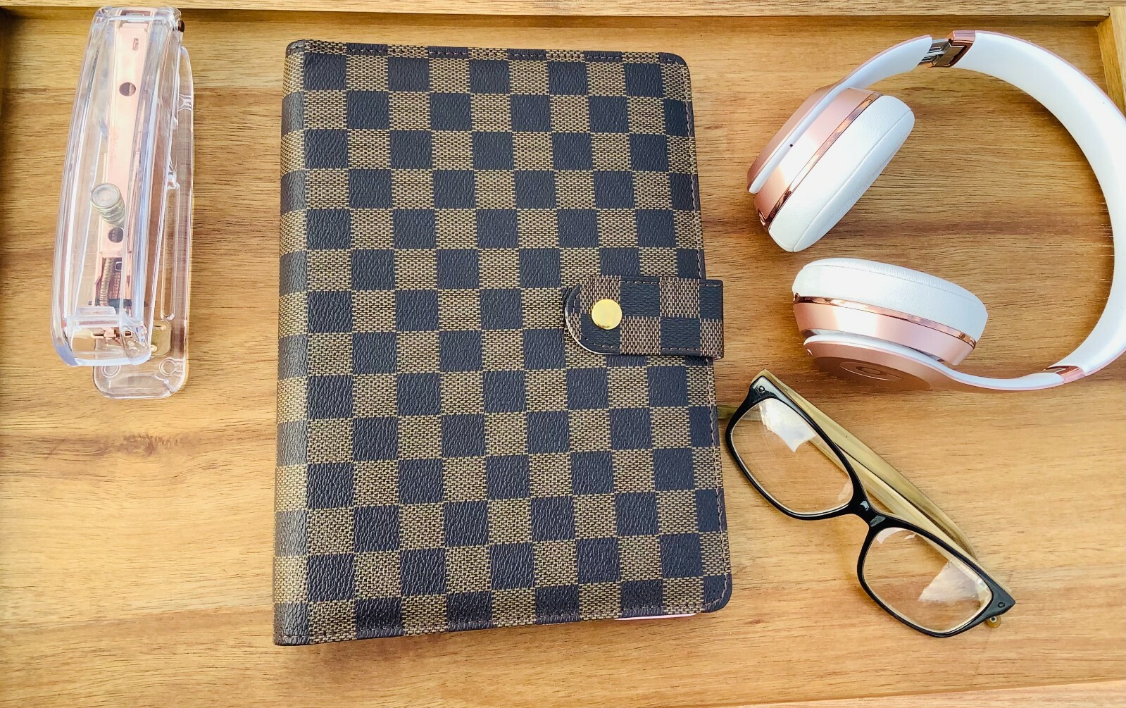 💗 Luxury Checkered A6 Agenda Binder Planner Journal Notepad Gift Brown