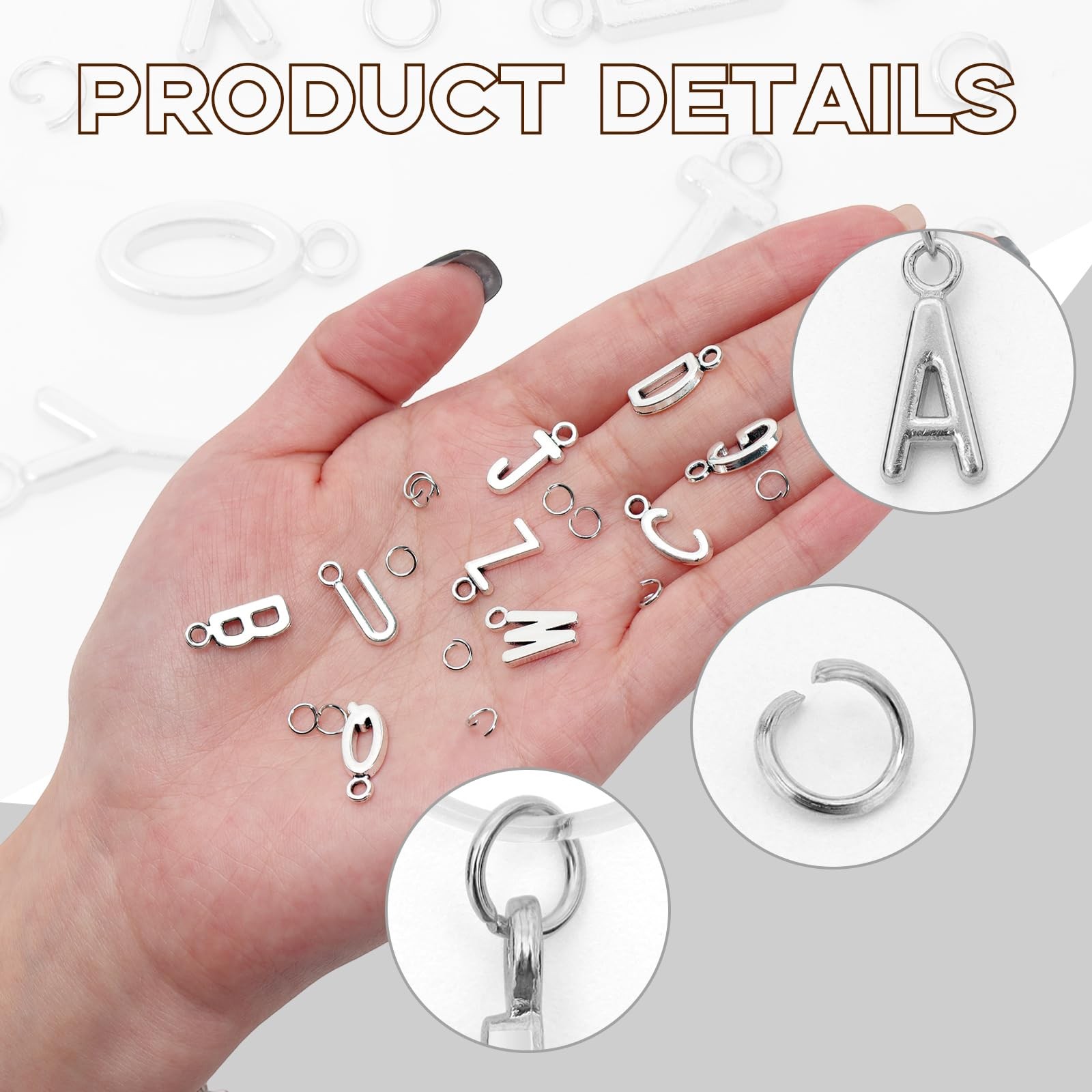 VICROIC 156 Pcs/6 Sets Silver ABC Alphabet Letter Charms, 0.6 inches,