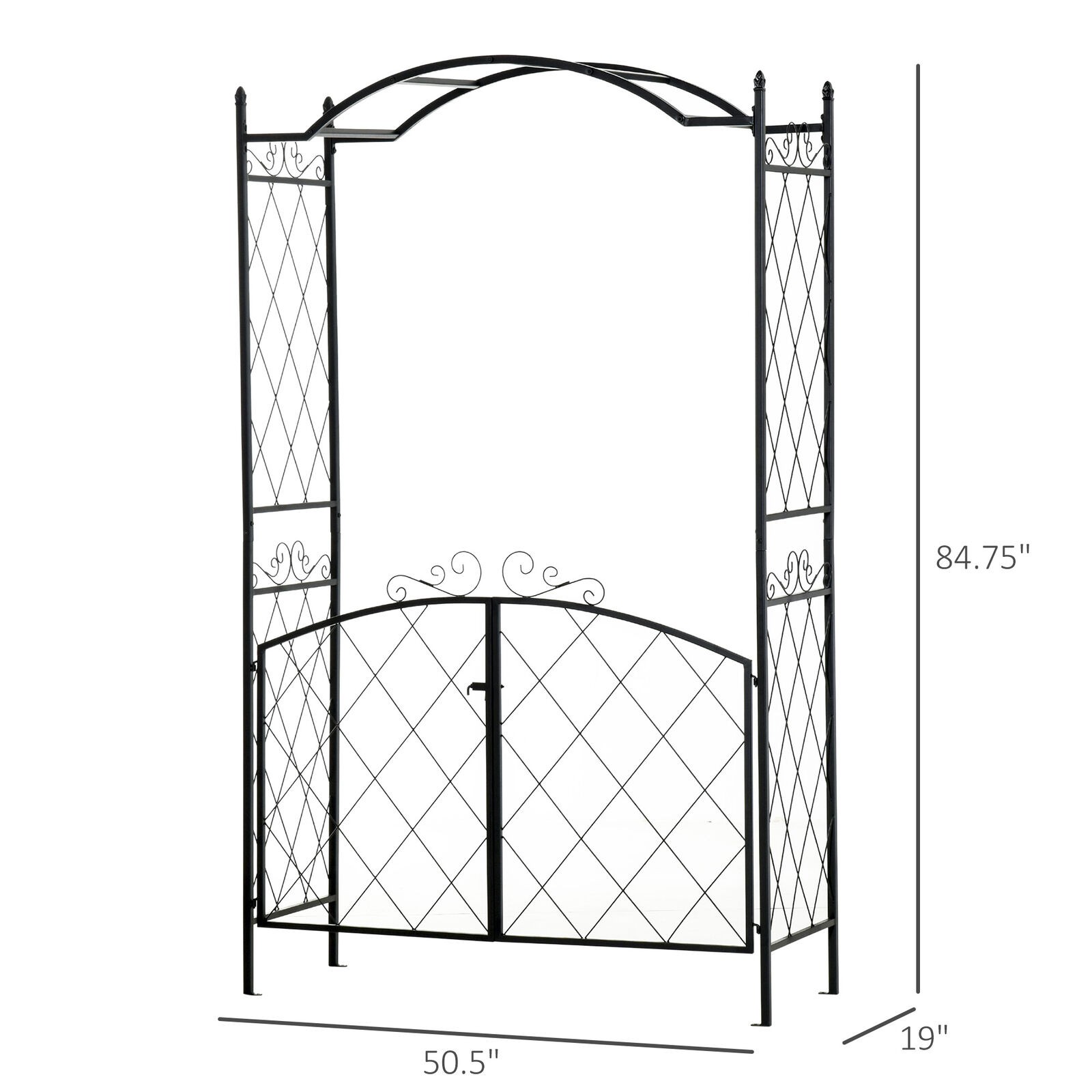 Garden Arbor Trellis with Gate Outdoor Arch Scrollwork for Climbing Plant Vines