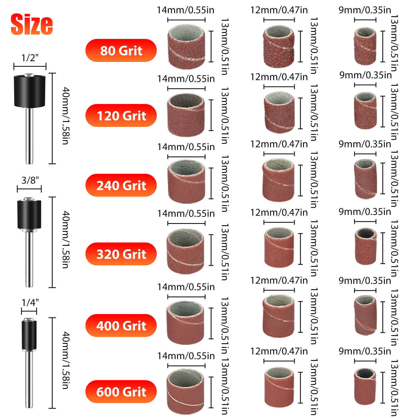 384 Pieces Sanding Drum Kit Sander Sleeves With Mandrels for Dremel Rotary Tool