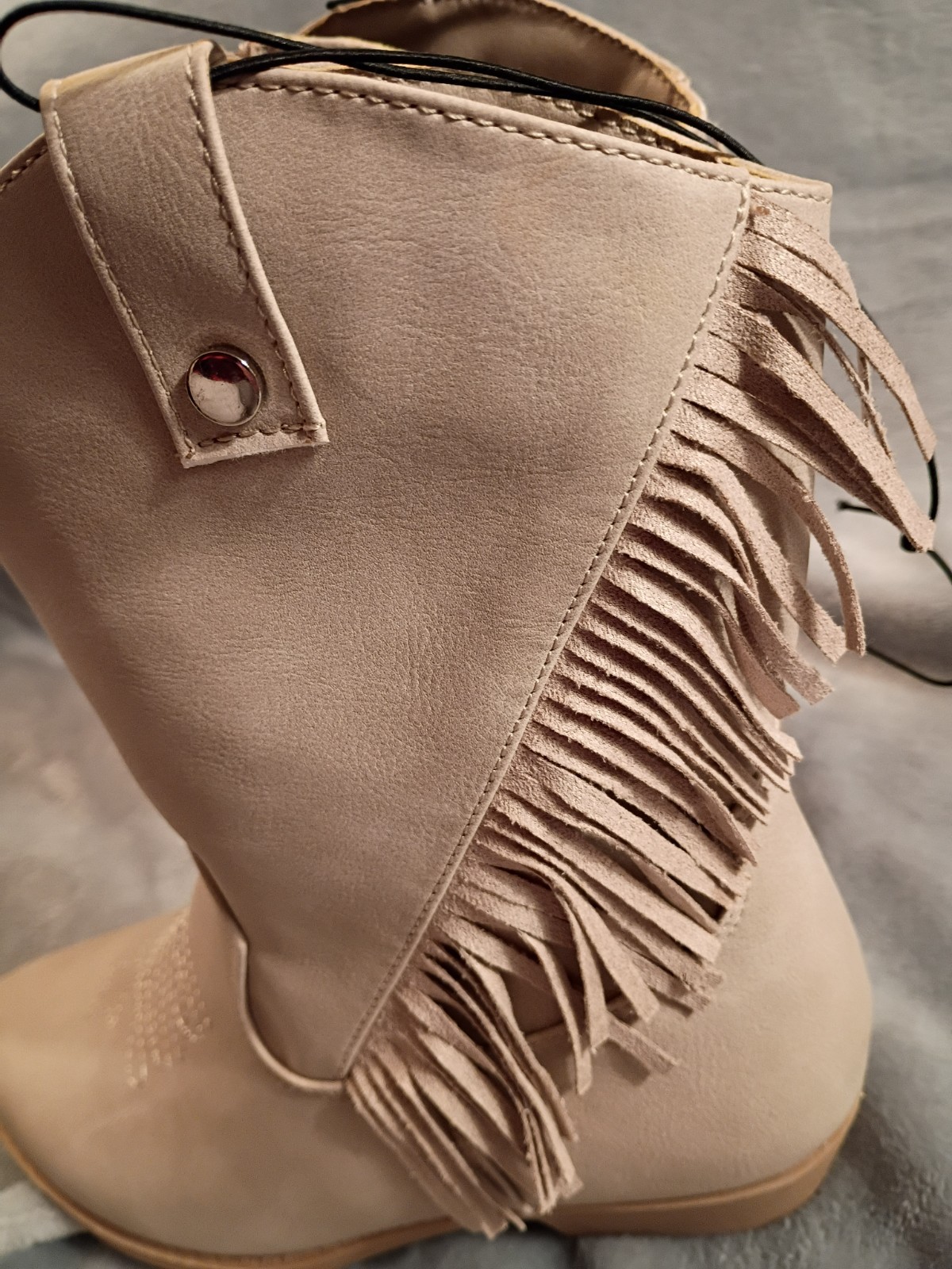 New Justice Western Cowgirl Boots Big Girls Size 4 Tan Embroidered Fringe Riding