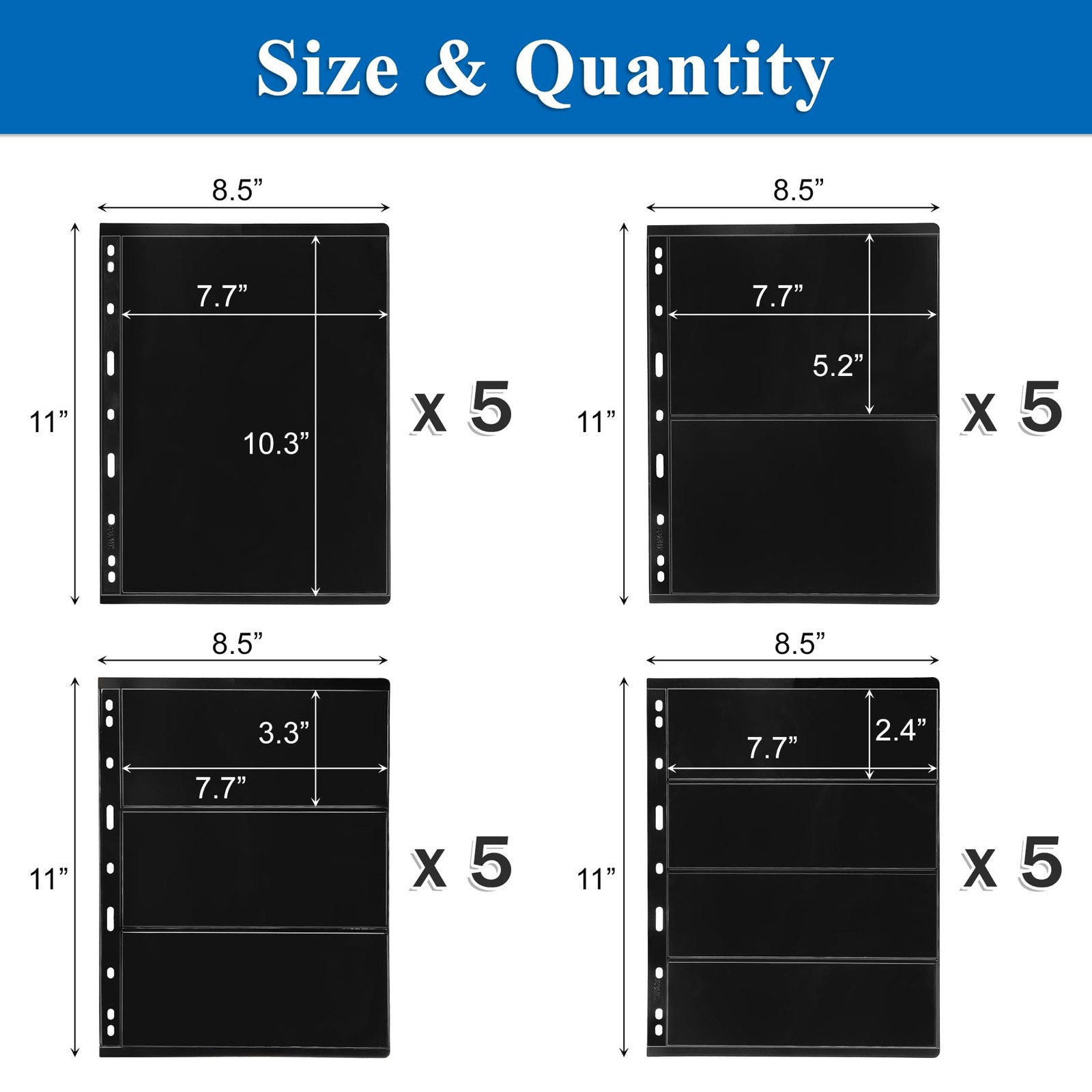 20 Sheets 40 Pages Stamp Album Pages, 9-Hole Stamp Collection Inserts Double ...