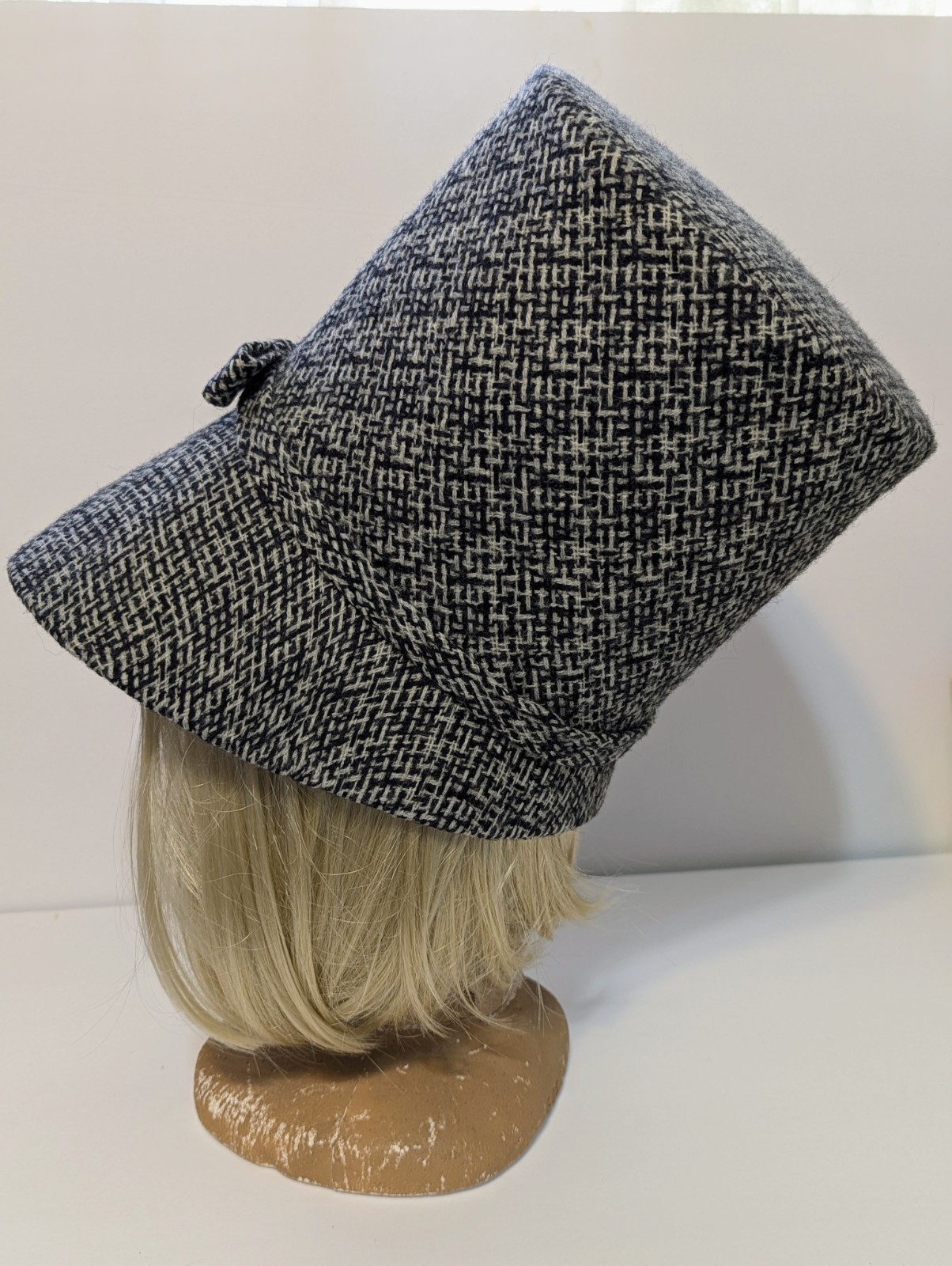 Vtg 60s 70s Tweed Tall Stovepipe Hat Womens Cates First Ave Mod Groovy Unique