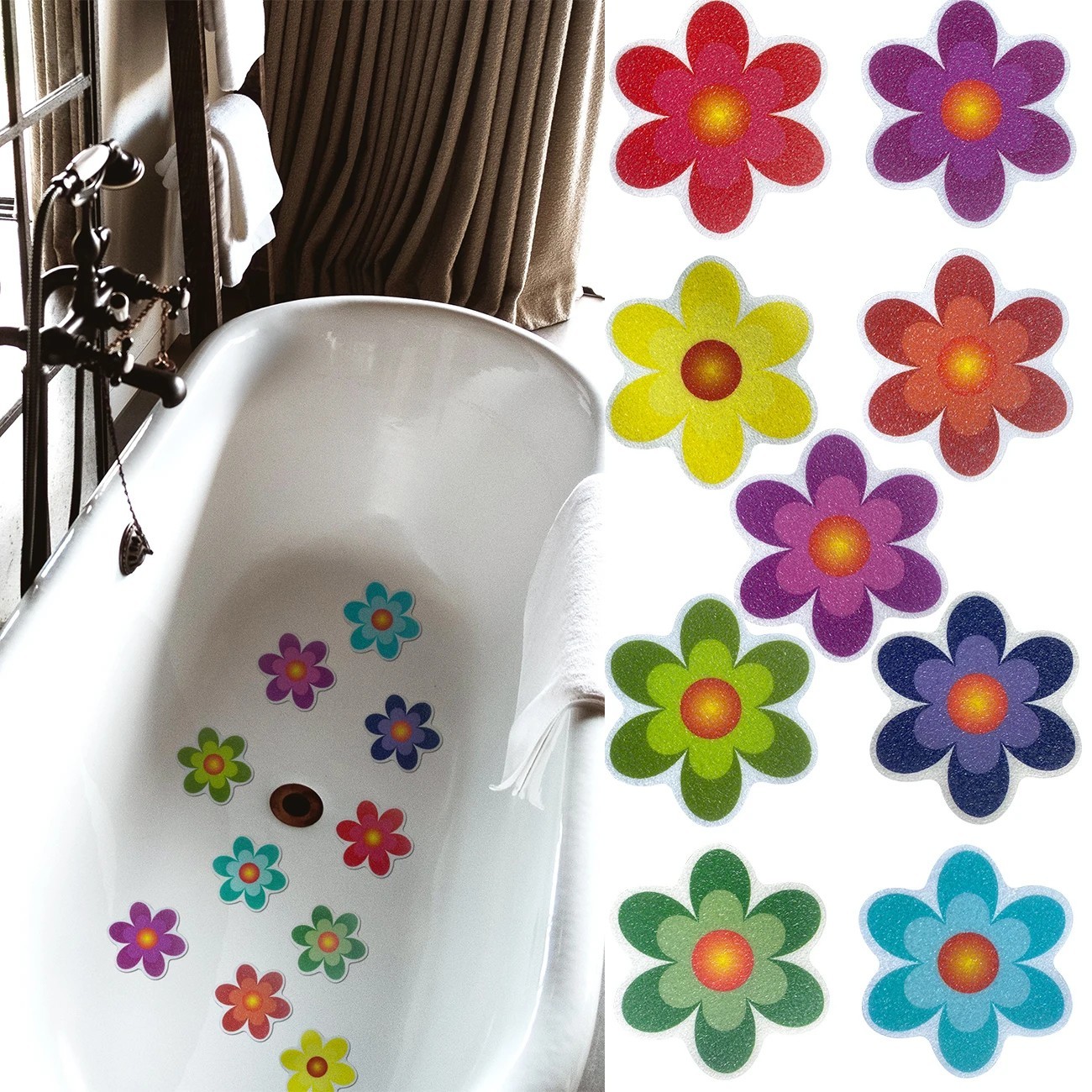10x Non Slip Flower Stickers Decals Tape Mat for Bath Tub Stairs Shower Applique