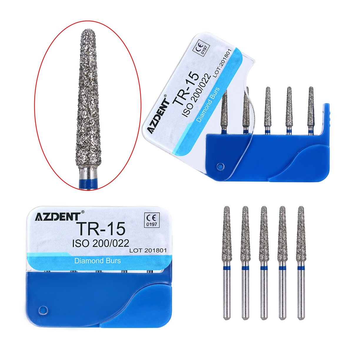 100Pcs AZDENT Dental Diamond Burs High Speed Handpiece Friction Grip 20 Types