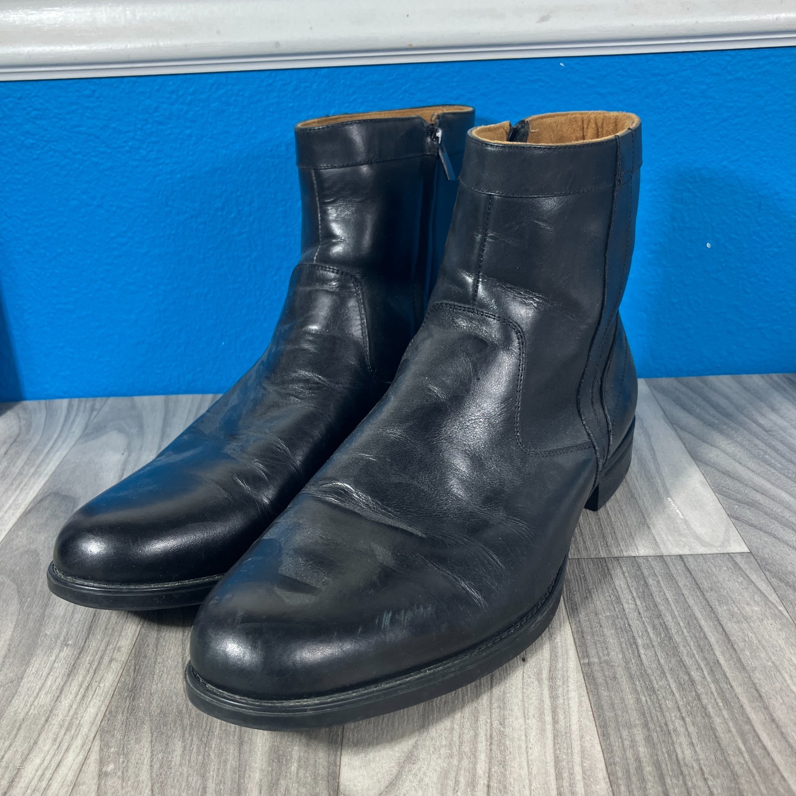 Men's FLORSHEIM Limited Ankle Chukka BLACK Leather BOOTS Size 14 D NICE