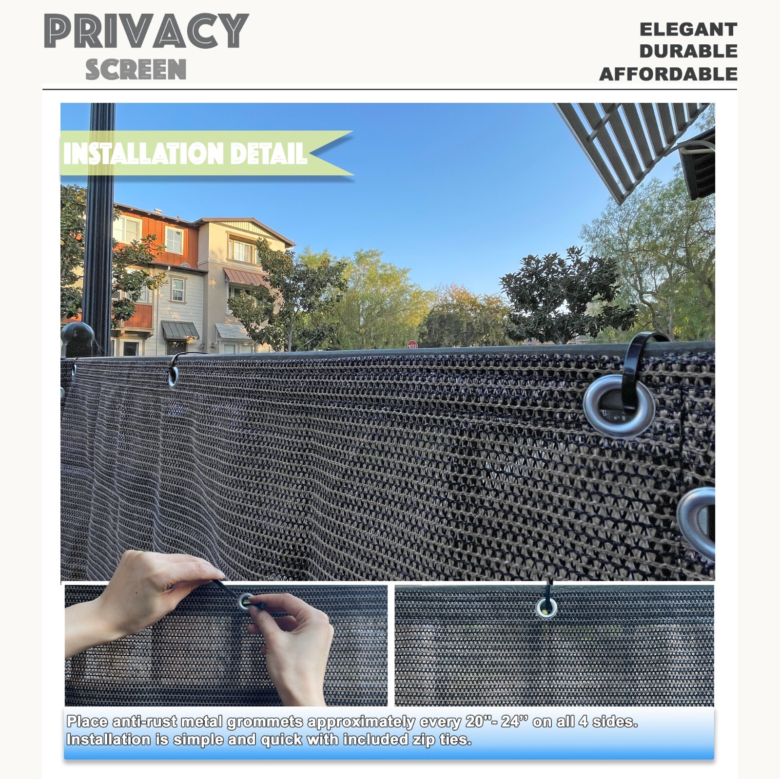 3', 4', 5', 6' Tall Outdoor Privacy Mesh Fence Screen Cover Garden Patio Brown