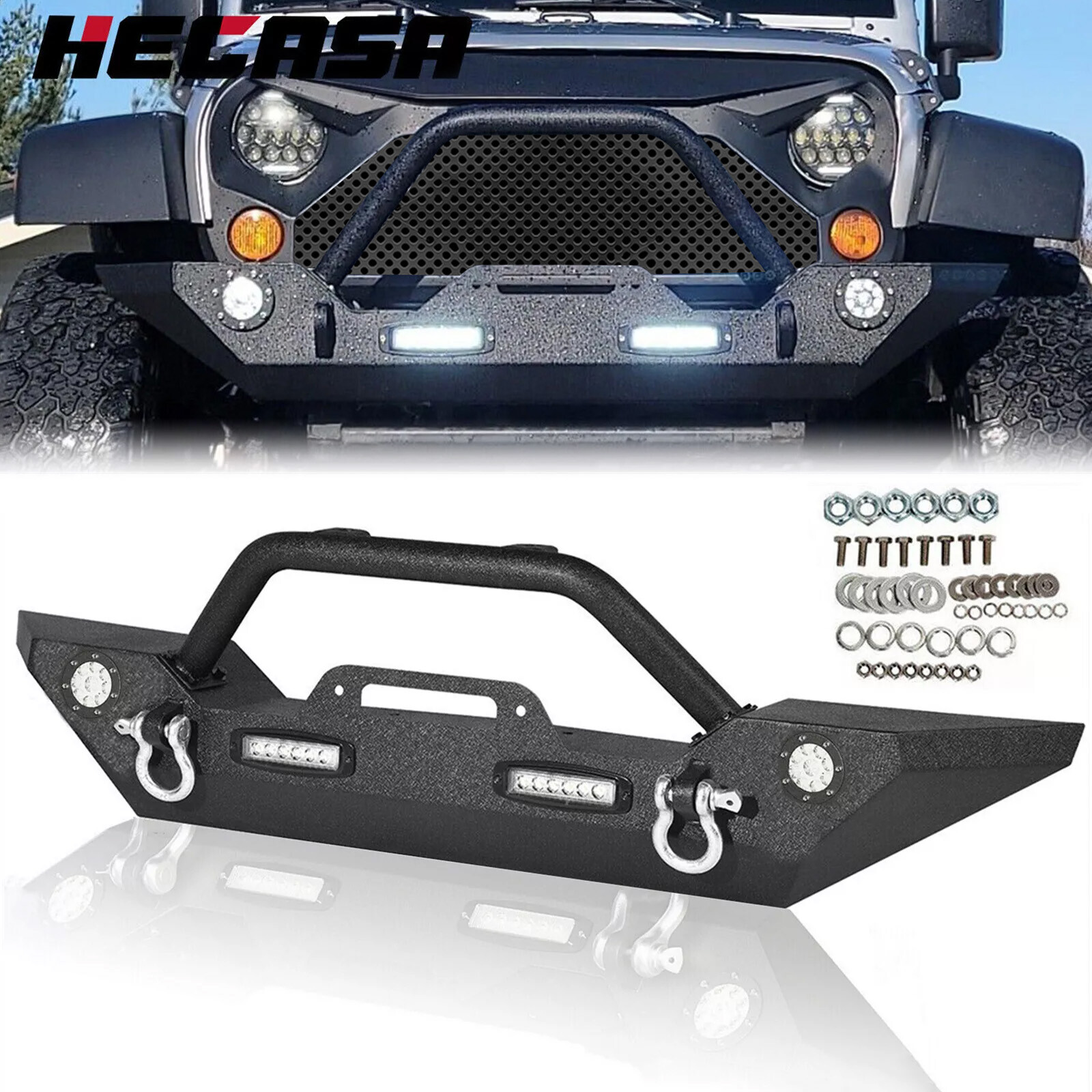 Front Bumper w/LED Lights for Jeep Wrangler JK JL 07-24 2018 Gladiator JT 20-24