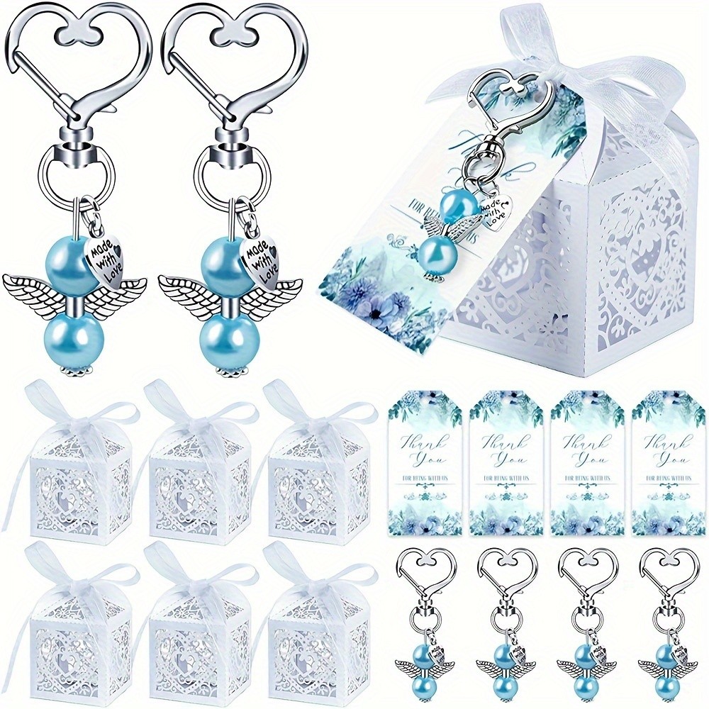 72PCS Baby Shower Favors for Boys, Angel Keychains Favor Baptism Favor Boxes