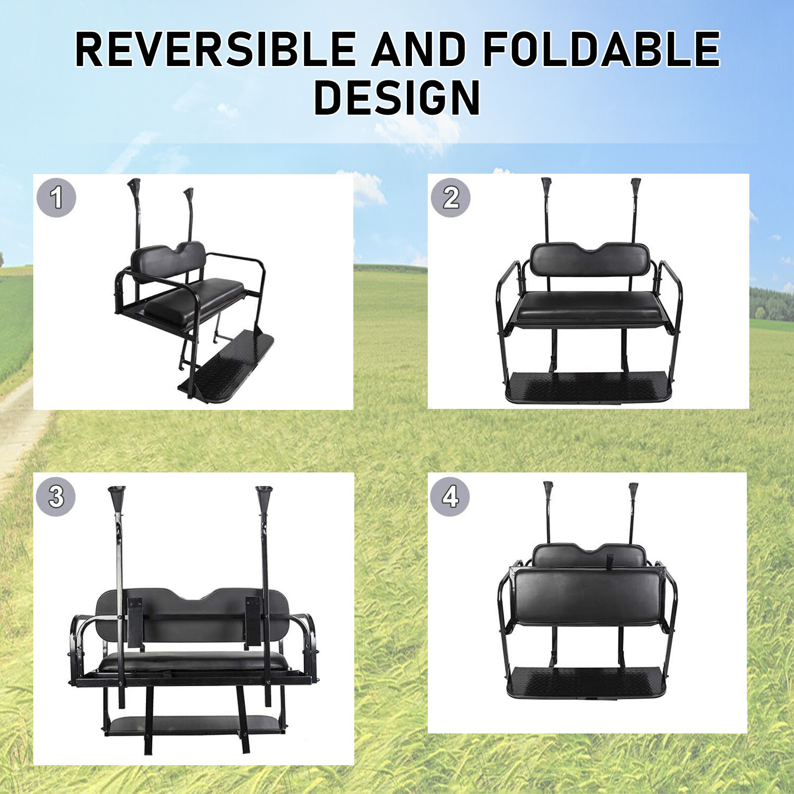 Fits Club Car Precedent Golf Cart Rear Flip Seat Cushion Kit (2004-UP) Black