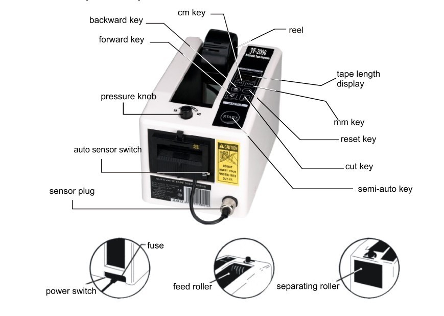 JF-2000 Automatic Auto Tape Dispensers Electric Adhesive Tape Cutter 18W 110V