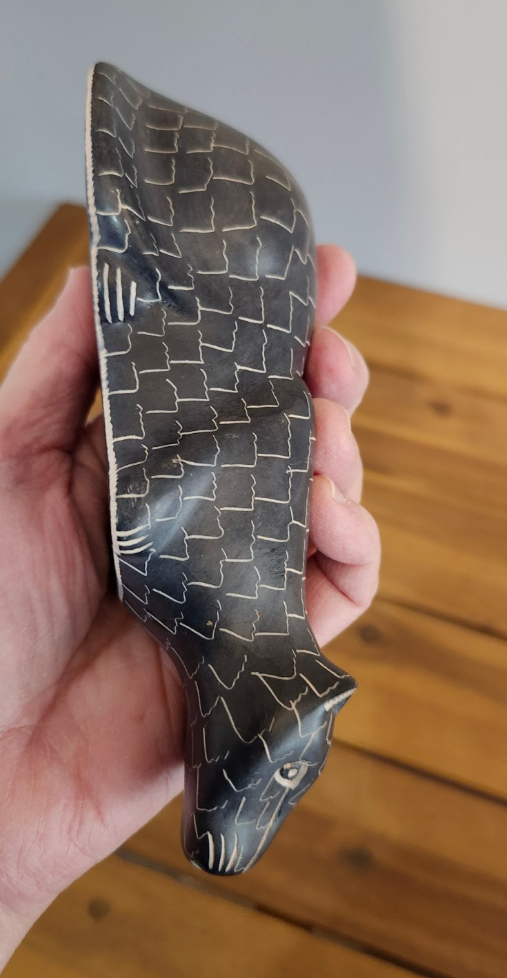 VTG Soapstone Black Big Cat Hand Carved African Figurine Kenya 7" long