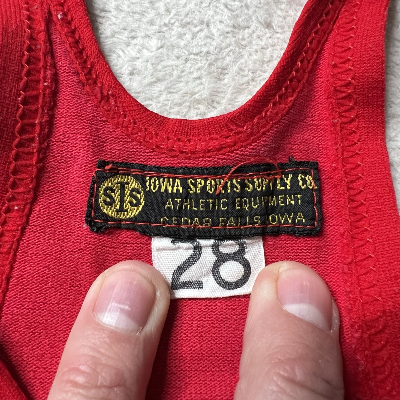 Vintage 1950's Iowa Sports Supply Youth Singlet Uniform Gym Class Sports Red 28