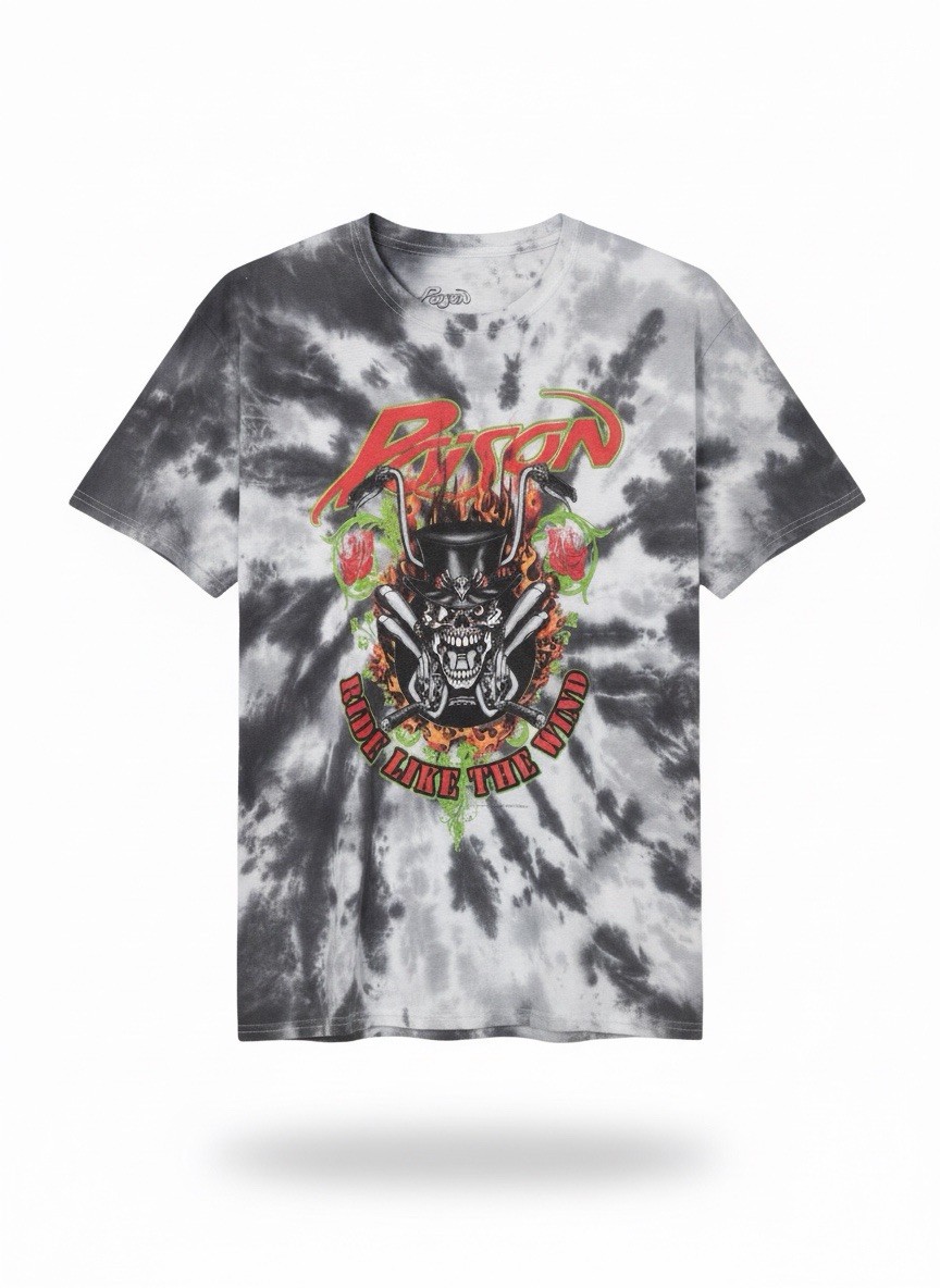 Poison Ride Like The Wind Large T-Shirt Unisex S/S Graphic Tie Dye Gray