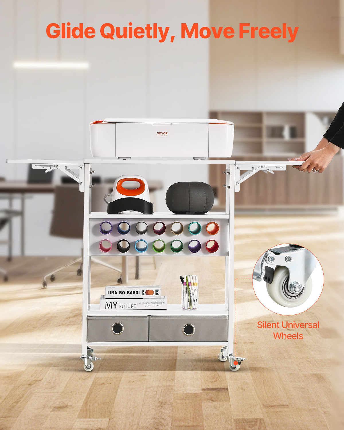 VEVOR Rolling Craft Cart and Storage Table 14 Vinyl Roll Holders 2 Drawers