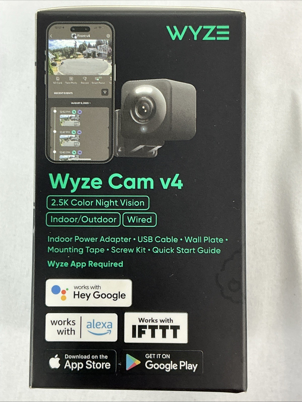 Wyze Cam V4 2.5k WiFi Indoor/Outdoor Wired Security Camera Color Night Vision