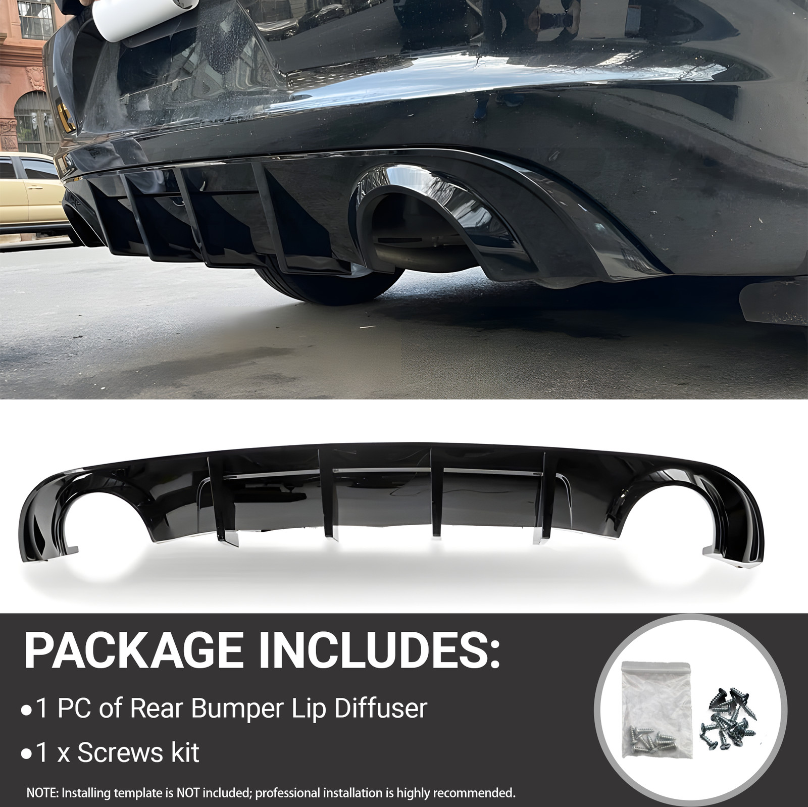ABS Rear Bumper Diffuser Lip Gloss Black For Dodge Charger R/T SE SXT 2015-2023