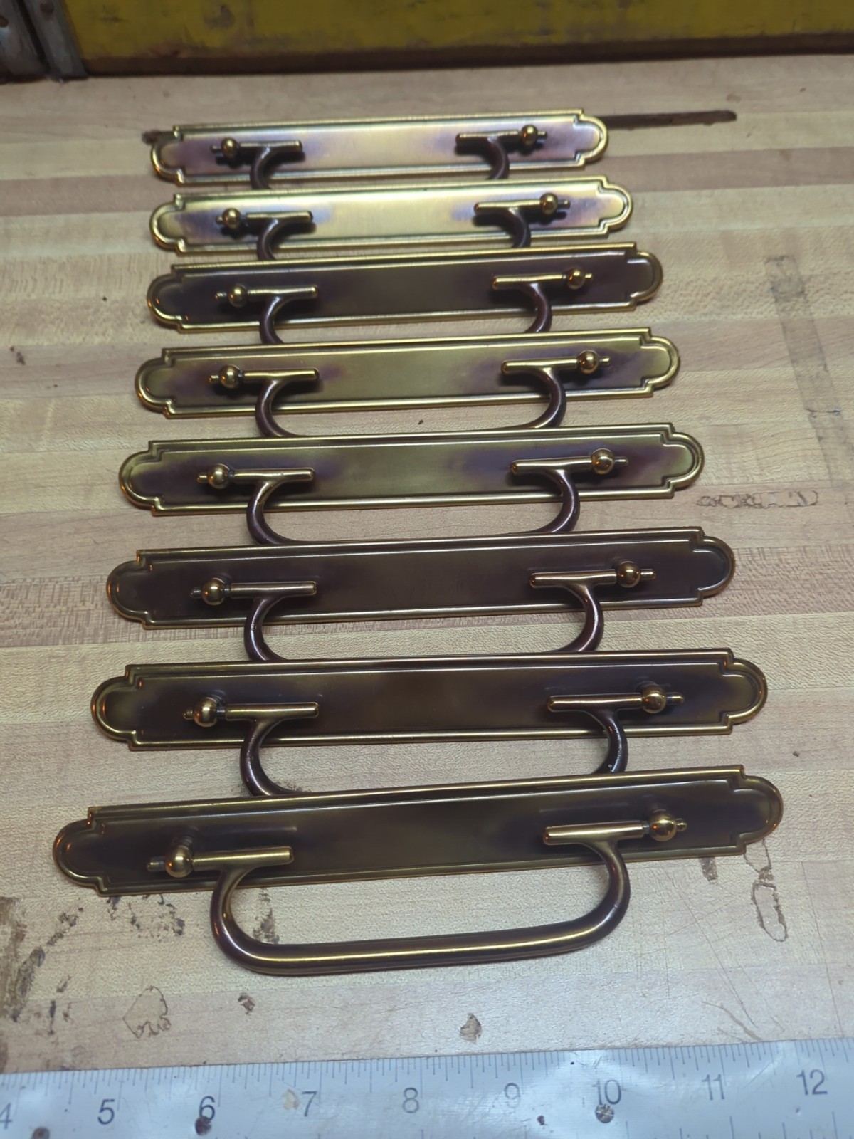 Lot of 8 NOS Vintage Burnished Brass Drawer Pulls, 8" Long