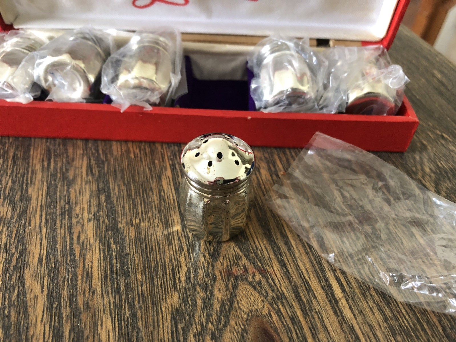 Vtg. Leonard Japan Salt Pepper Mini Shakers 6 Piece Silver Plated Original Box