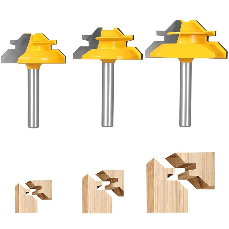 3Pcs 45 Degree Lock Miter Router Bit Set,1/2" 5/8" 3/4" Cutting Height 1/4"Shank