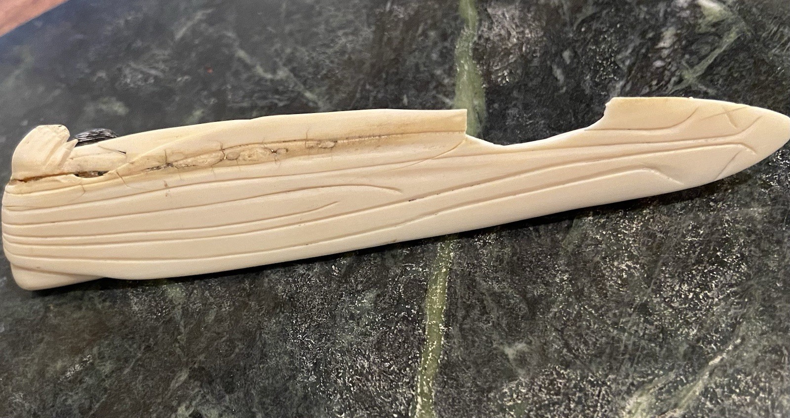 Antique Chinese carved Woman Diagnostic Doctor Doll. Holding Lotus Repaired.