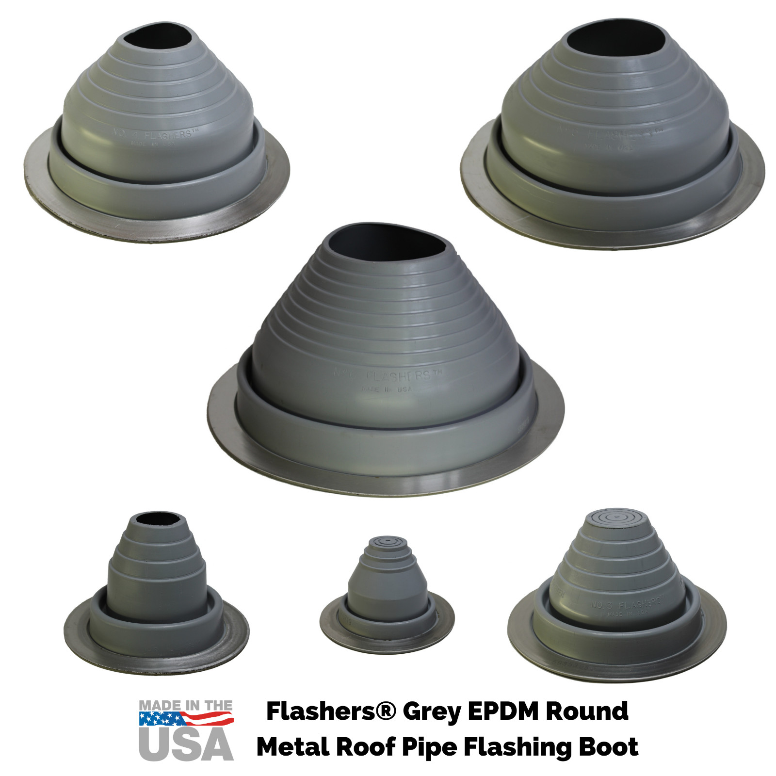 Flashers Grey EPDM Round Metal Roof Pipe Flashing Boot (Size#1-9) Made in USA