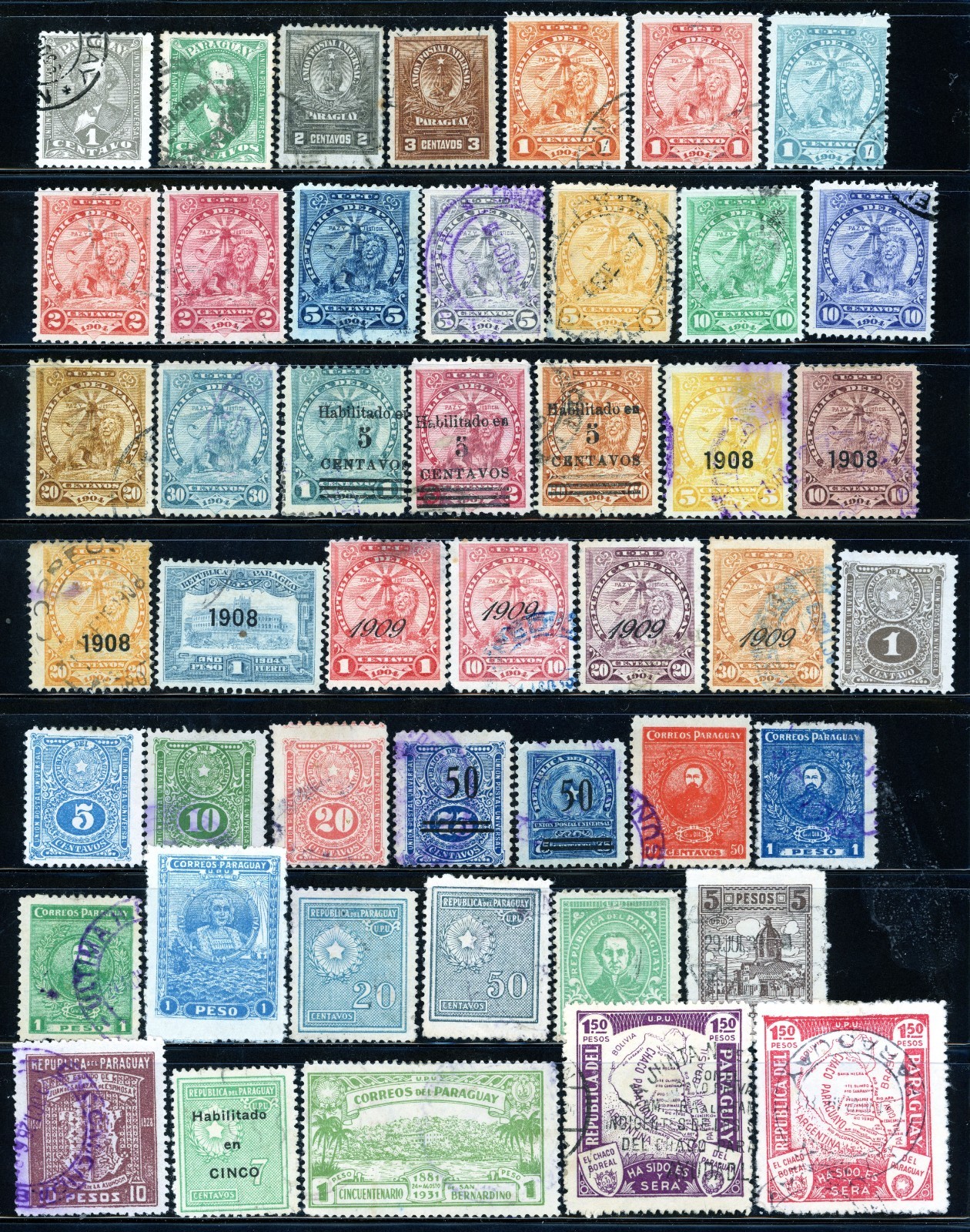 Stamps Paraguay, vintage used collection 1892-1943, over 45 different stamps