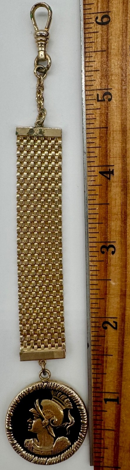 Vintage Swank Roman Soldier Keychain Watch Fob Gold Tone Mesh Mid Century