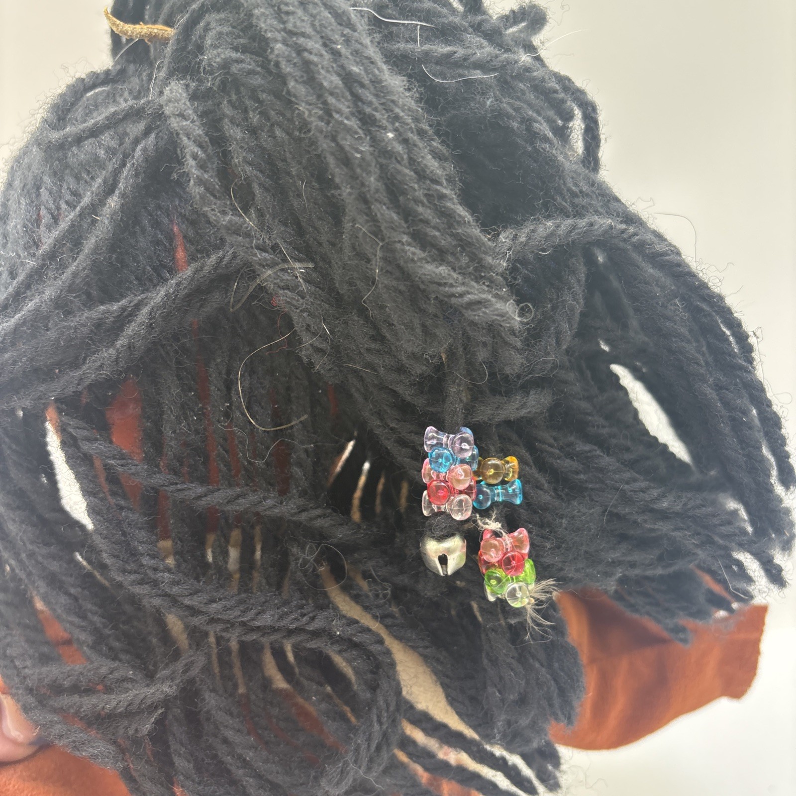 Native American Doll Yarn Hair Vintage Beads In Her Hair Female Doll {70}