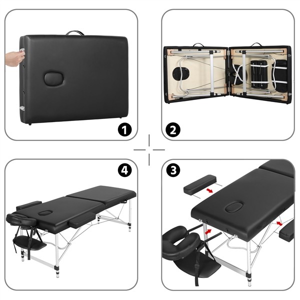 Easy Carrying 2 Fold Aluminum Massage Table Lightweight Tattoo Table, Black,Used