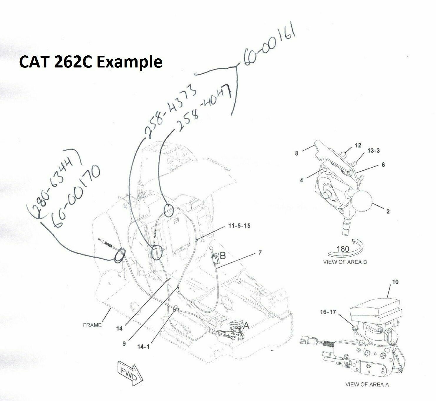 CAT Skid loader Hand throttle cable, replaces 258-4373 & 327-8941, 327-8943