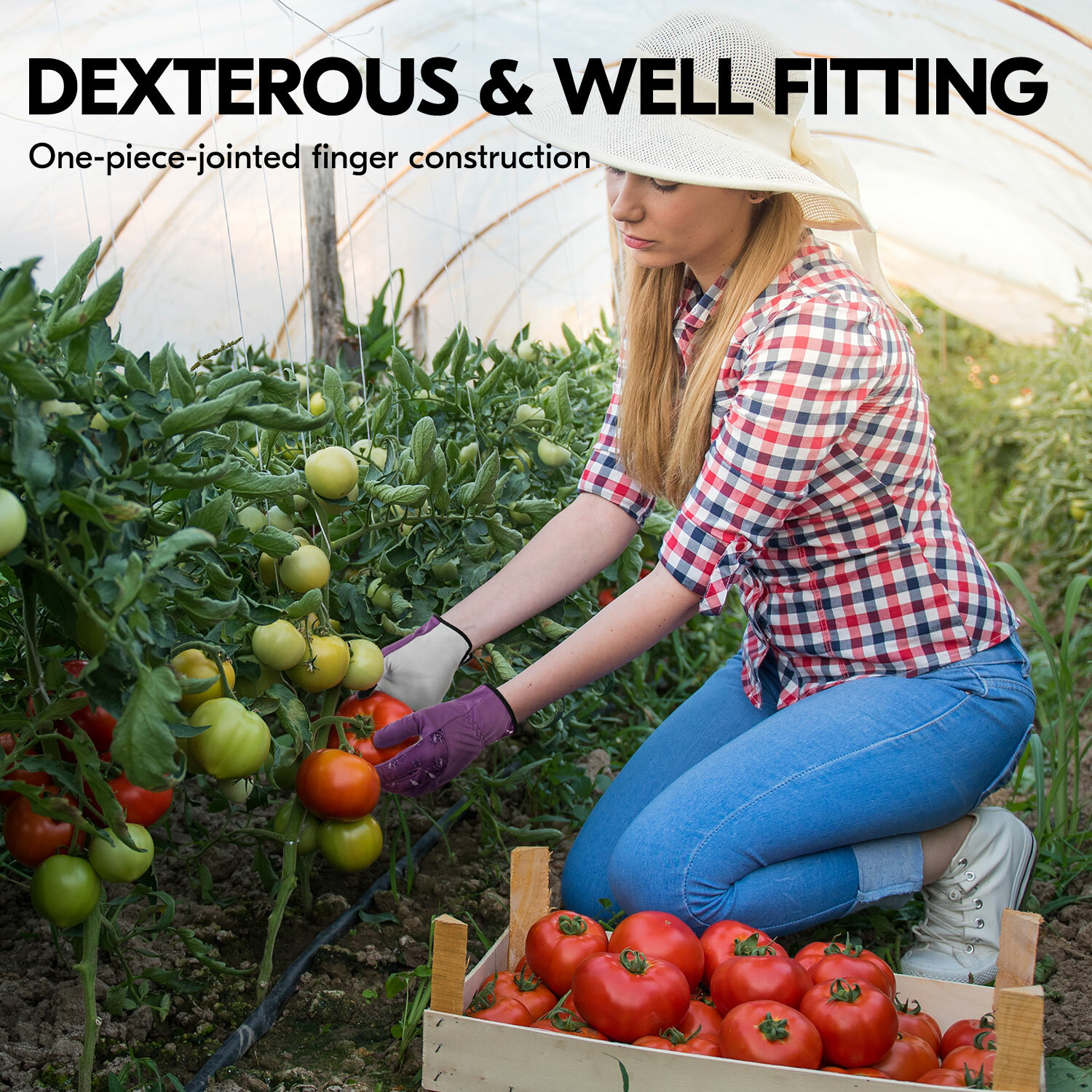 Vgo 1 Pairs Ladies' Goatskin Leather Gardening Gloves (Blue/Purple, GA7454)