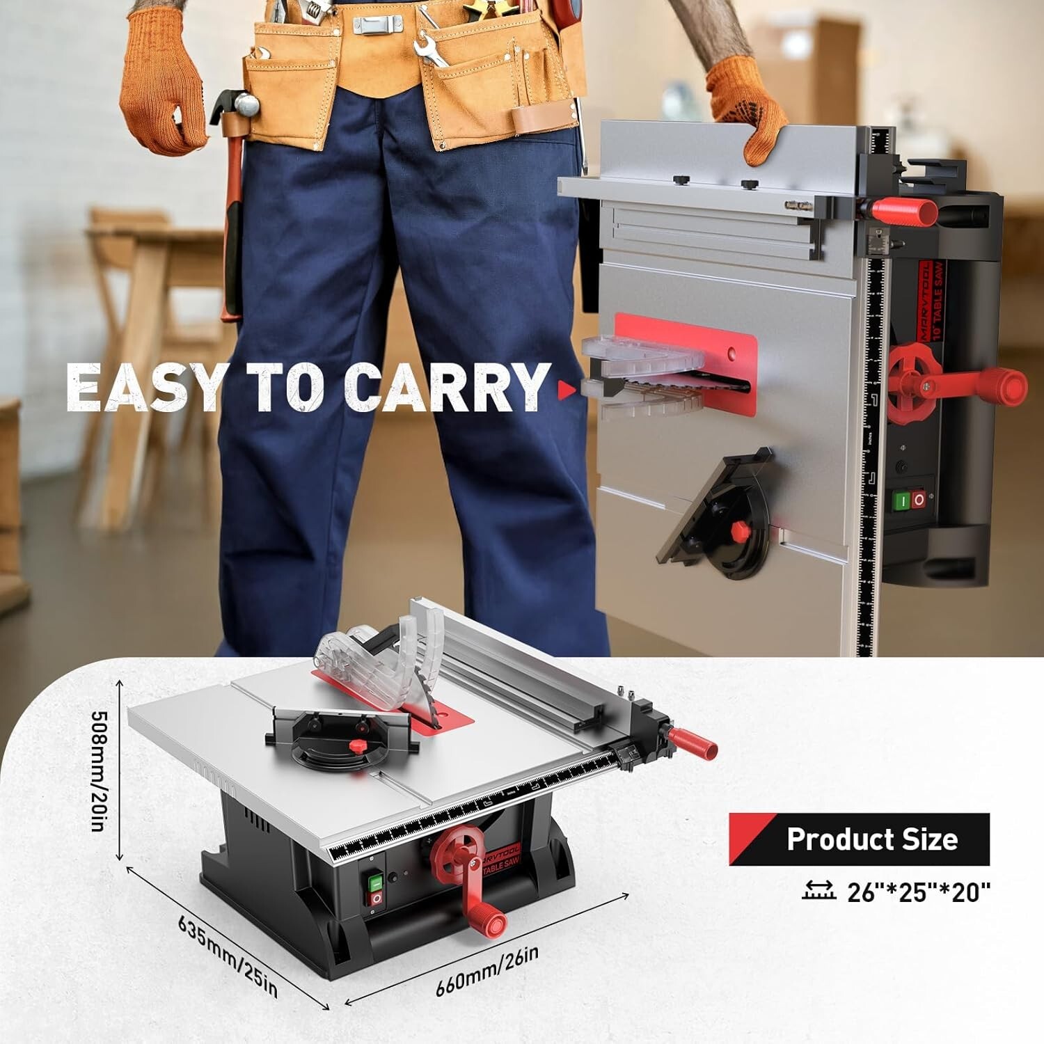 MarvTool 10" Table Saw 4600RPM Compact Table saw Multifunctional Benchtop Saw