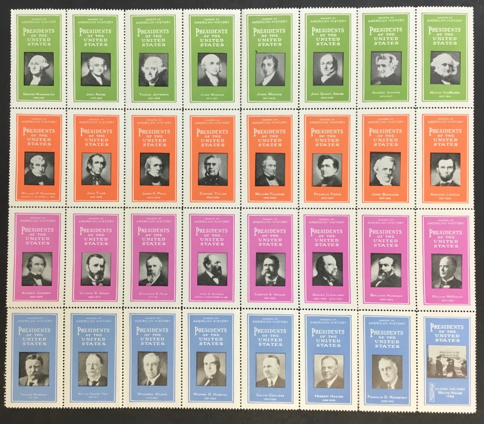 1930s PRESIDENTS OF THE UNITED STATES SHEET.