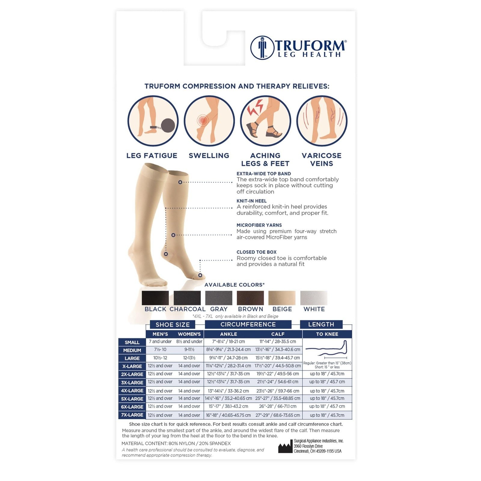 Truform 20-30 mmHg Compression Stockings for Men and Women, Knee High Length,...