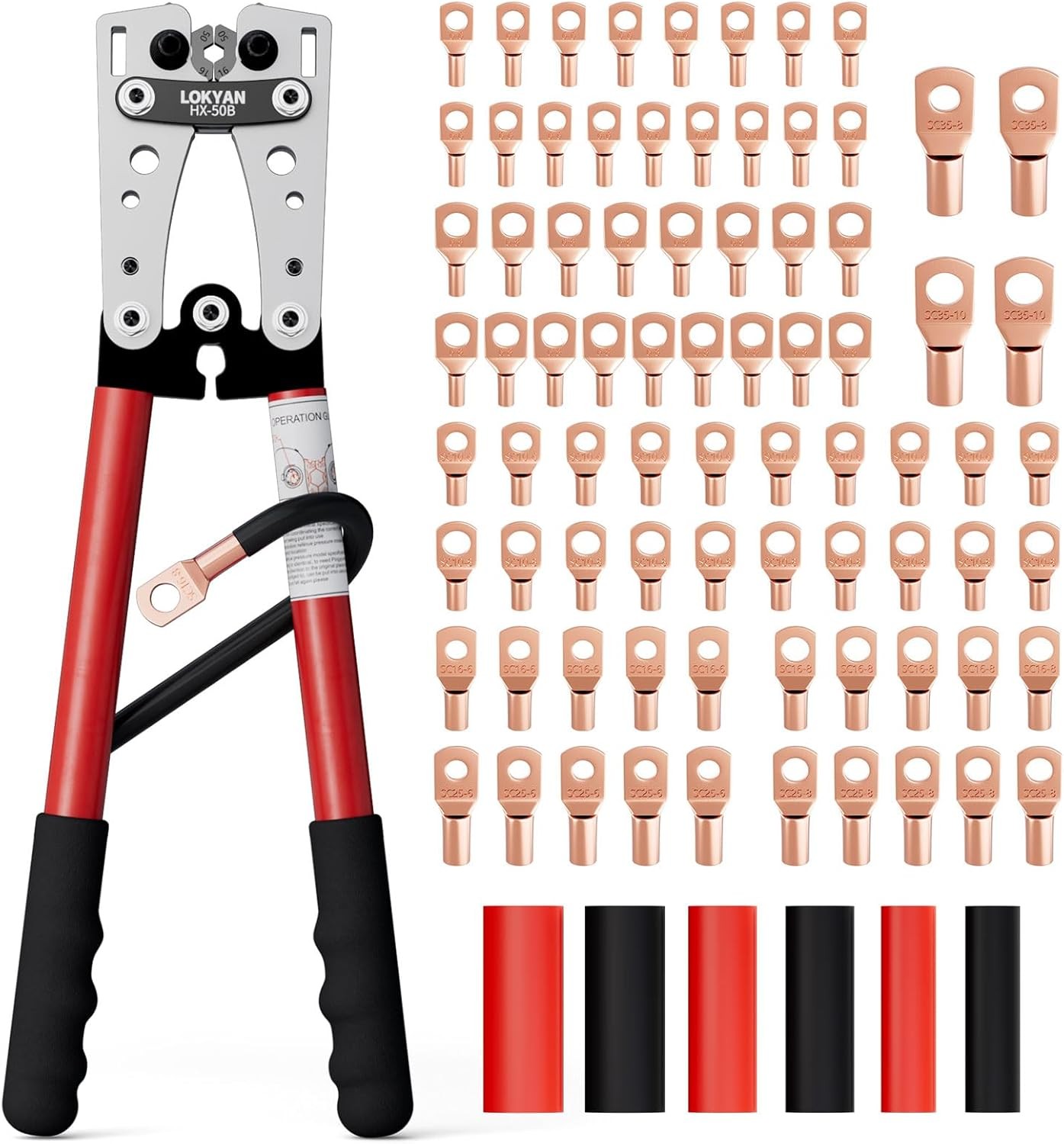 Battery Cable Lug Crimping Tool Kit for AWG 10-1/0, Electrical Lug Crimper