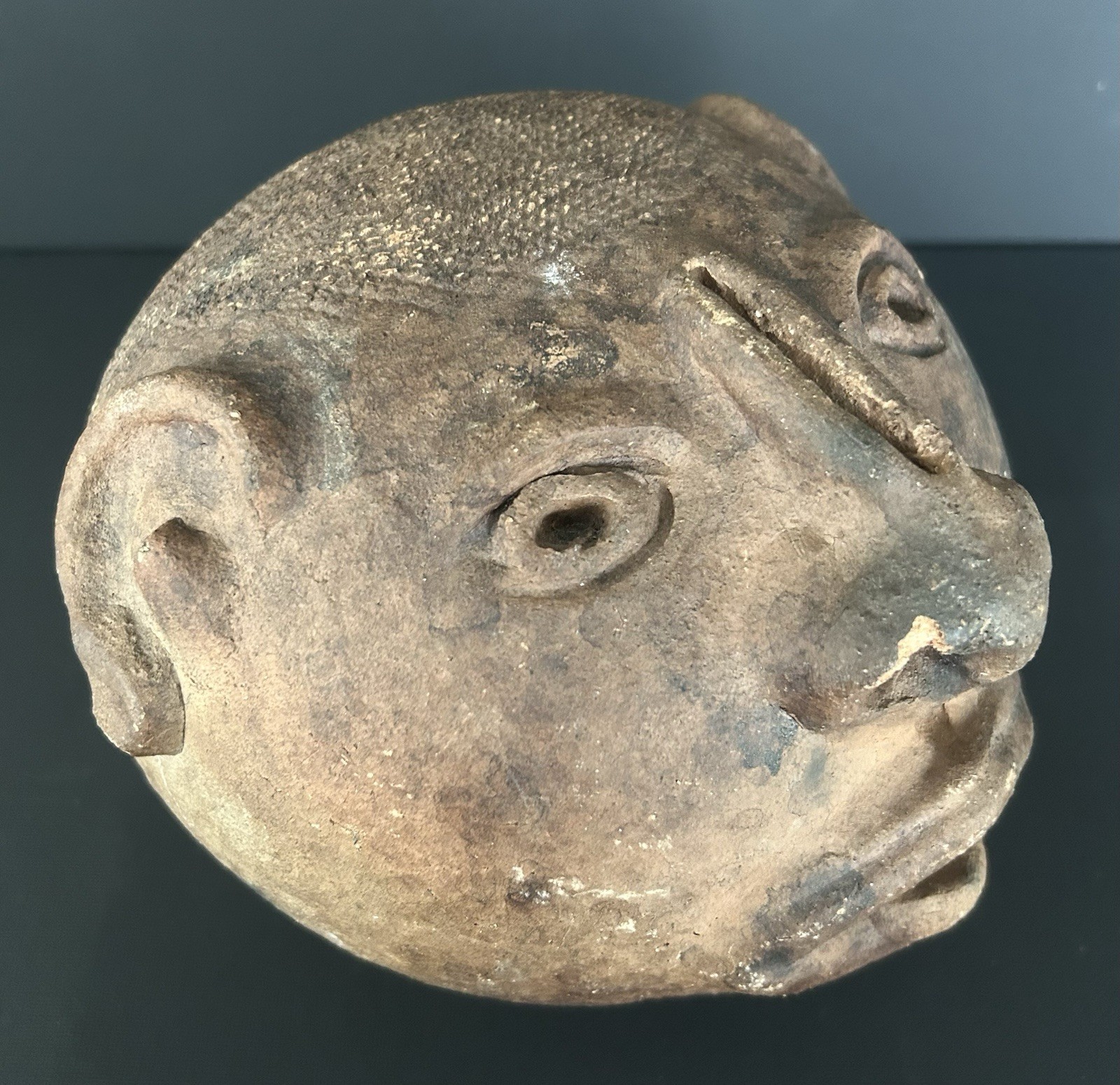 Antique Pre Columbian Clay Pottery Head Coinbank From Veracruz, Mexico 7.5”