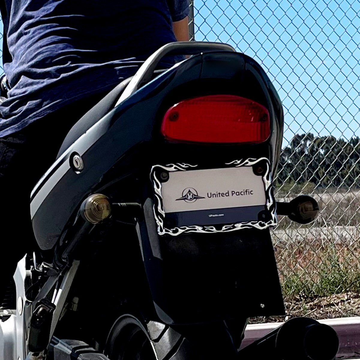 United Pacific 50129 Black w/Chrome Tribal Flame Motorcycle License Frame 1 Unit