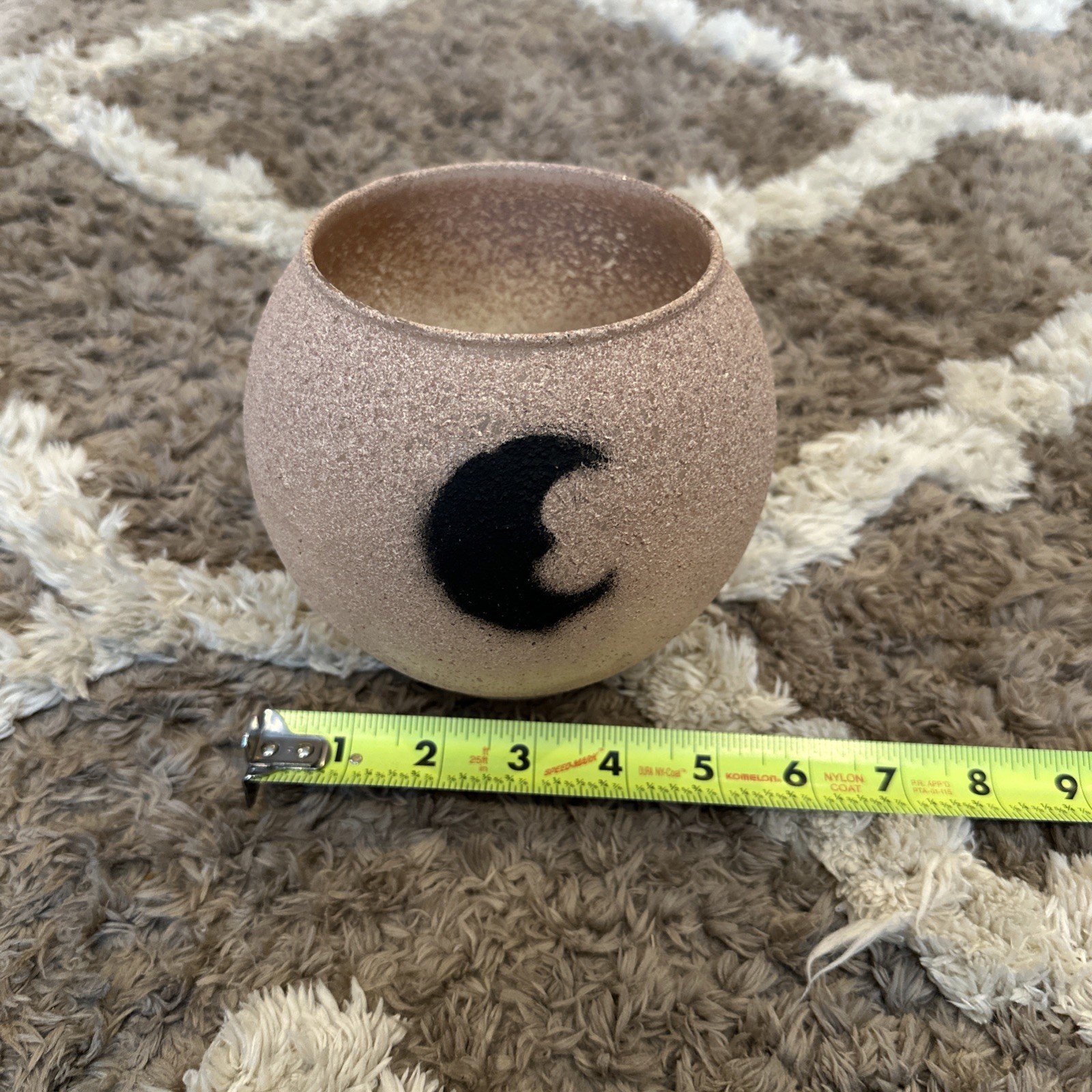 Decorative Texturized Material Coated Glass Bowl With Painted Moon 5.5” Diameter