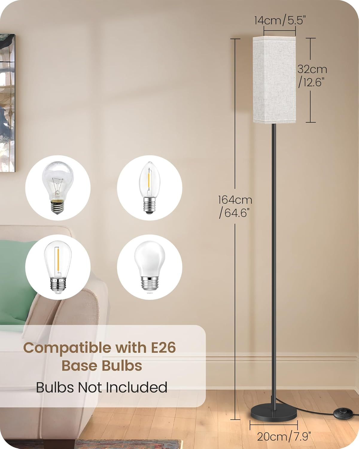 Modern Floor Lamp for Living Room Bedroom, Standing Tall Light with Foot Switch