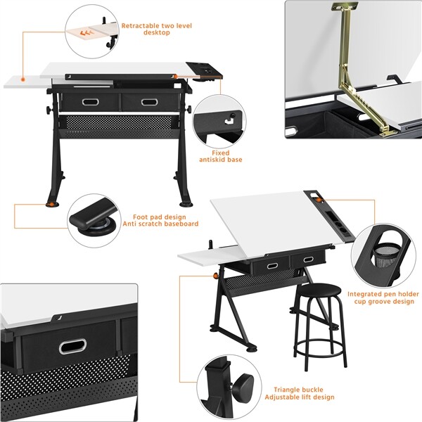 Height Adjustable Art Desk for Adults Tilting Tabletop Drafting Drawing Table