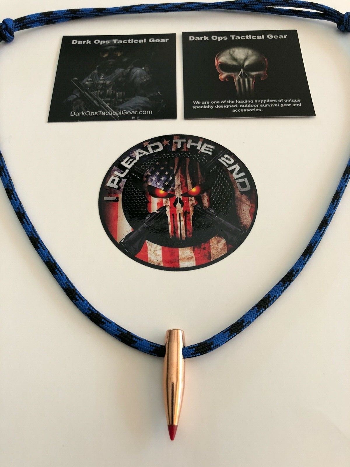 HOG TOOTH  Necklace + 1 Decal ...(.30 Cal  Red Tip)  ...Blue line