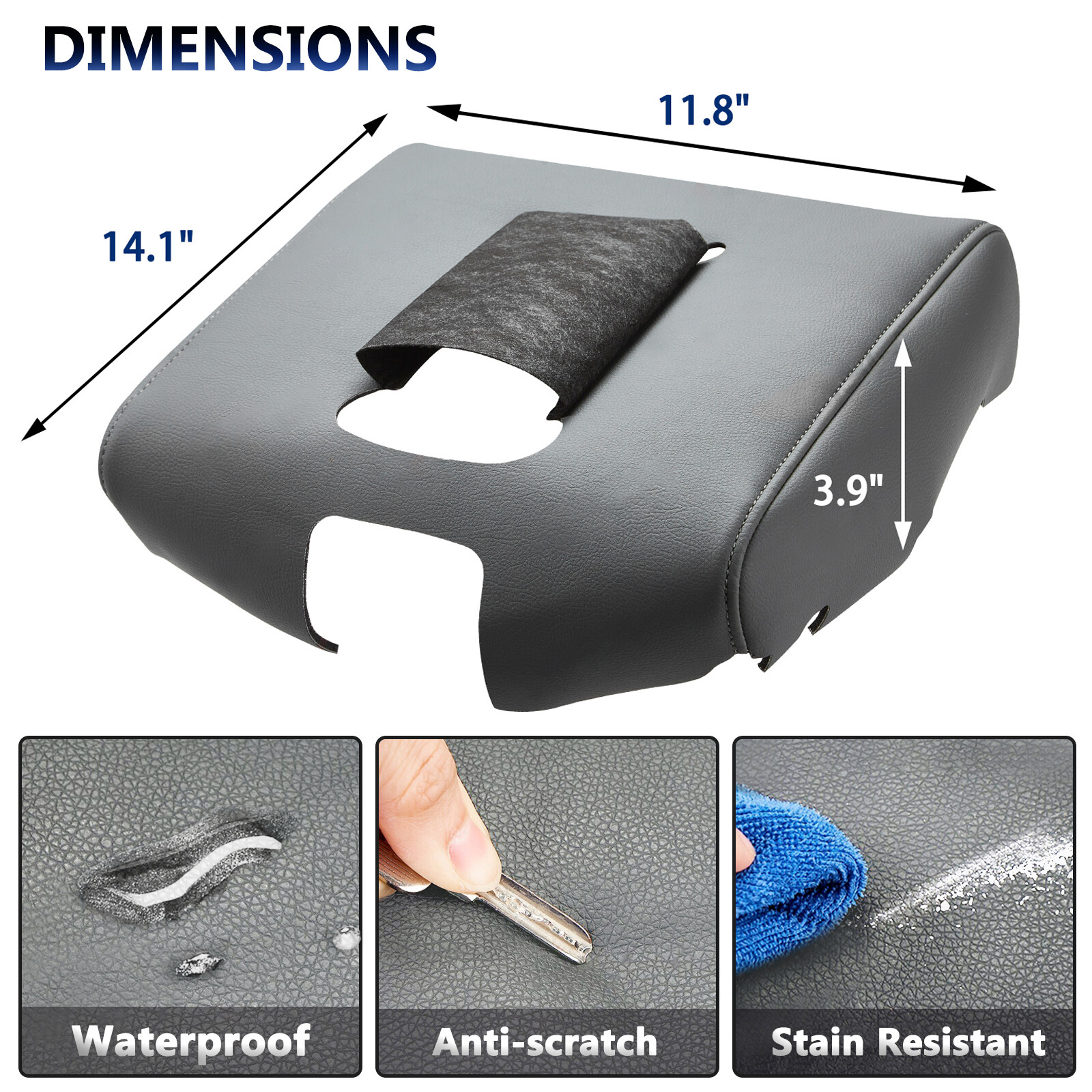 Fit 14-18 Silverado Sierra Jump Seat Console Armrest Lid Vinyl Cover Dark Gray