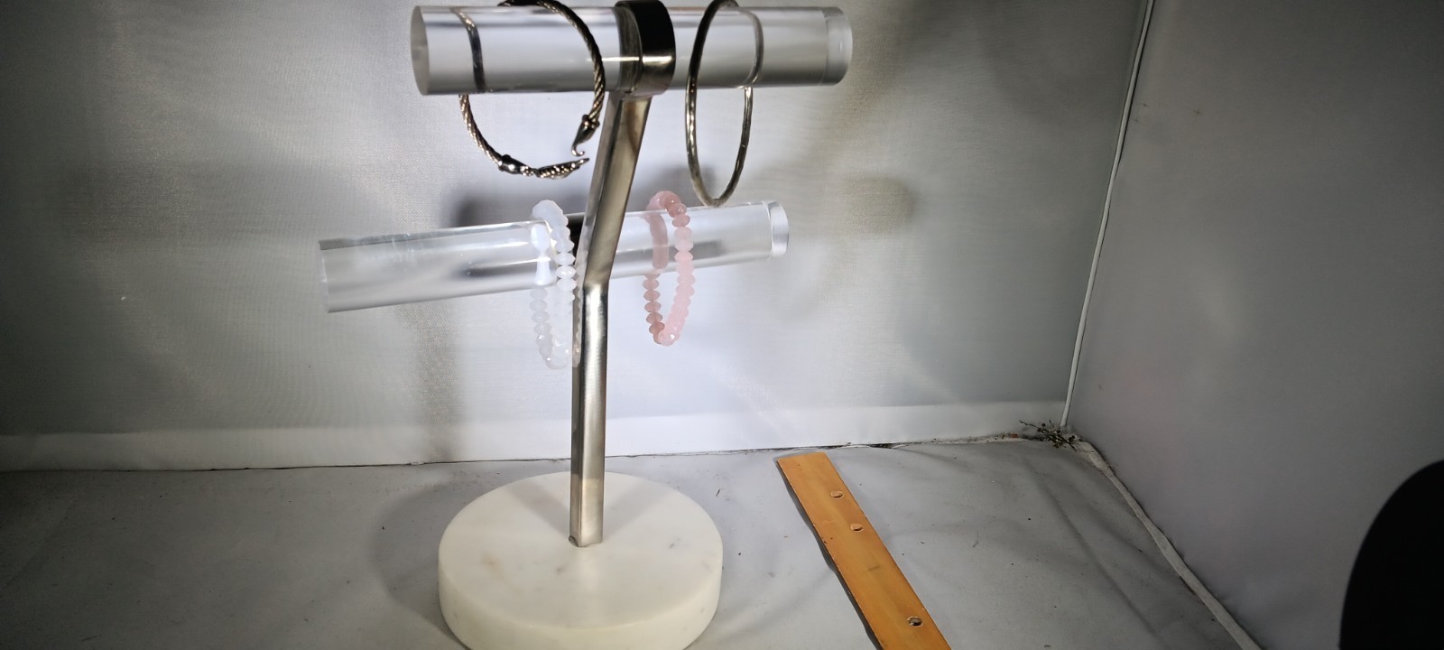 Marble Lucite & chrome 2 Tier T Bar Rack VINTAGE