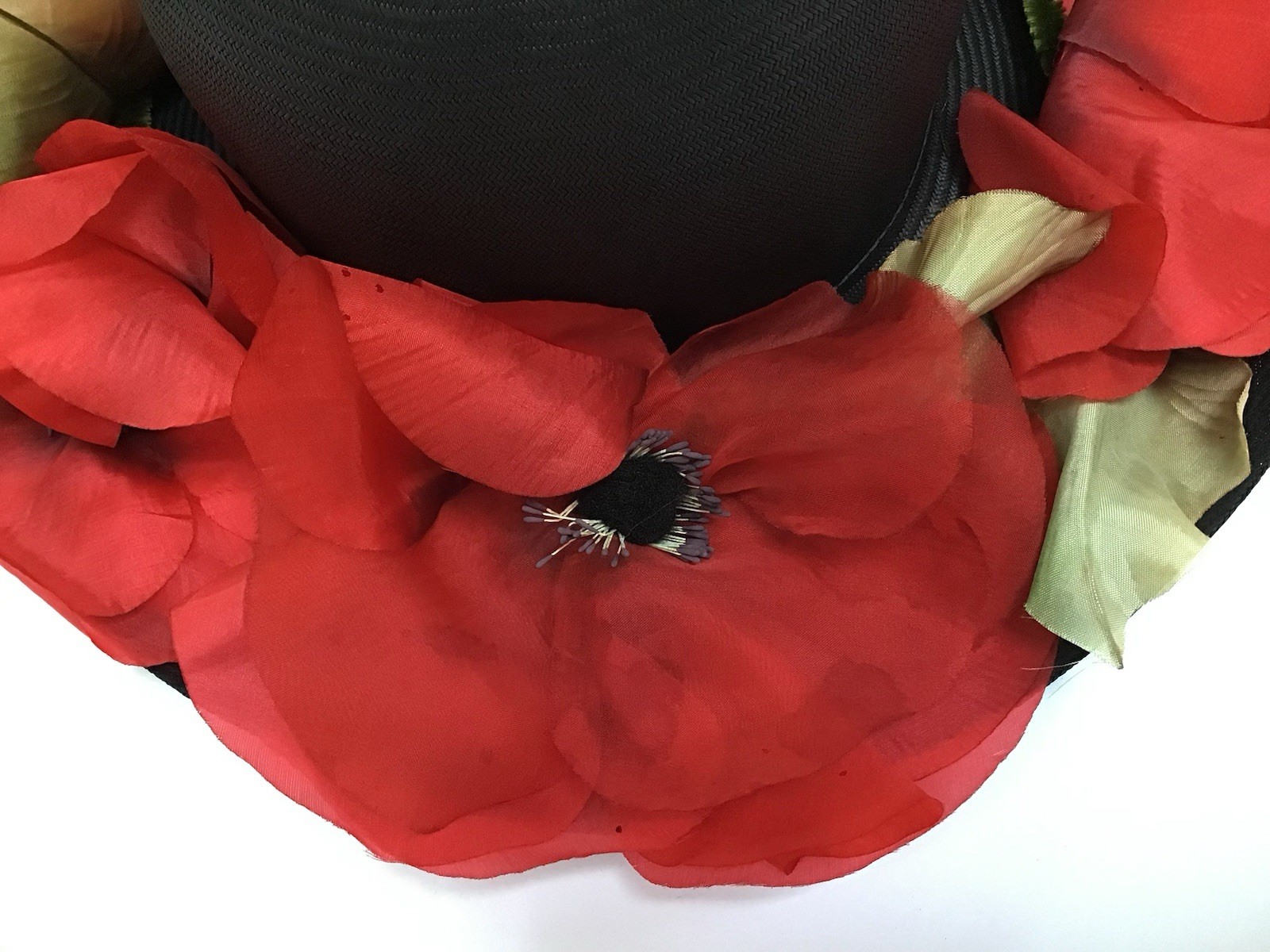 Vintage Women’s Hat Red Poppies Labeled Ranleigh Union USA Made Kentucky Derby