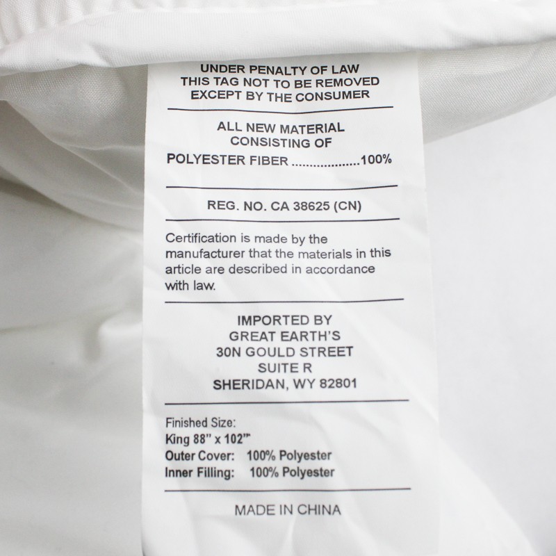 Great Earth's Eco Comforter Duvet King 88 x 102 inch 100% Polyester