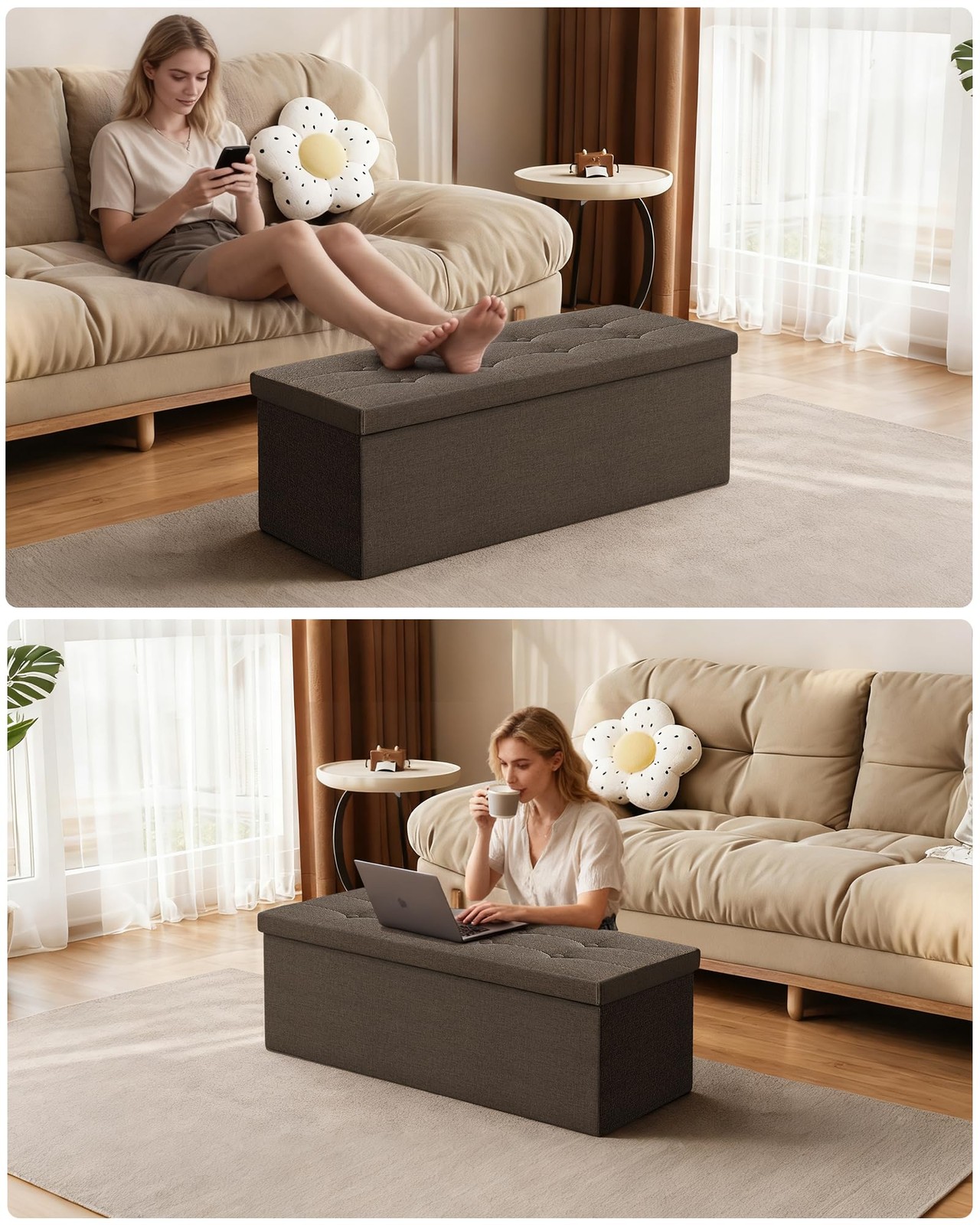 43 Inches Folding Storage Ottoman Bench, Storage Chest, Footrest for Entryway...