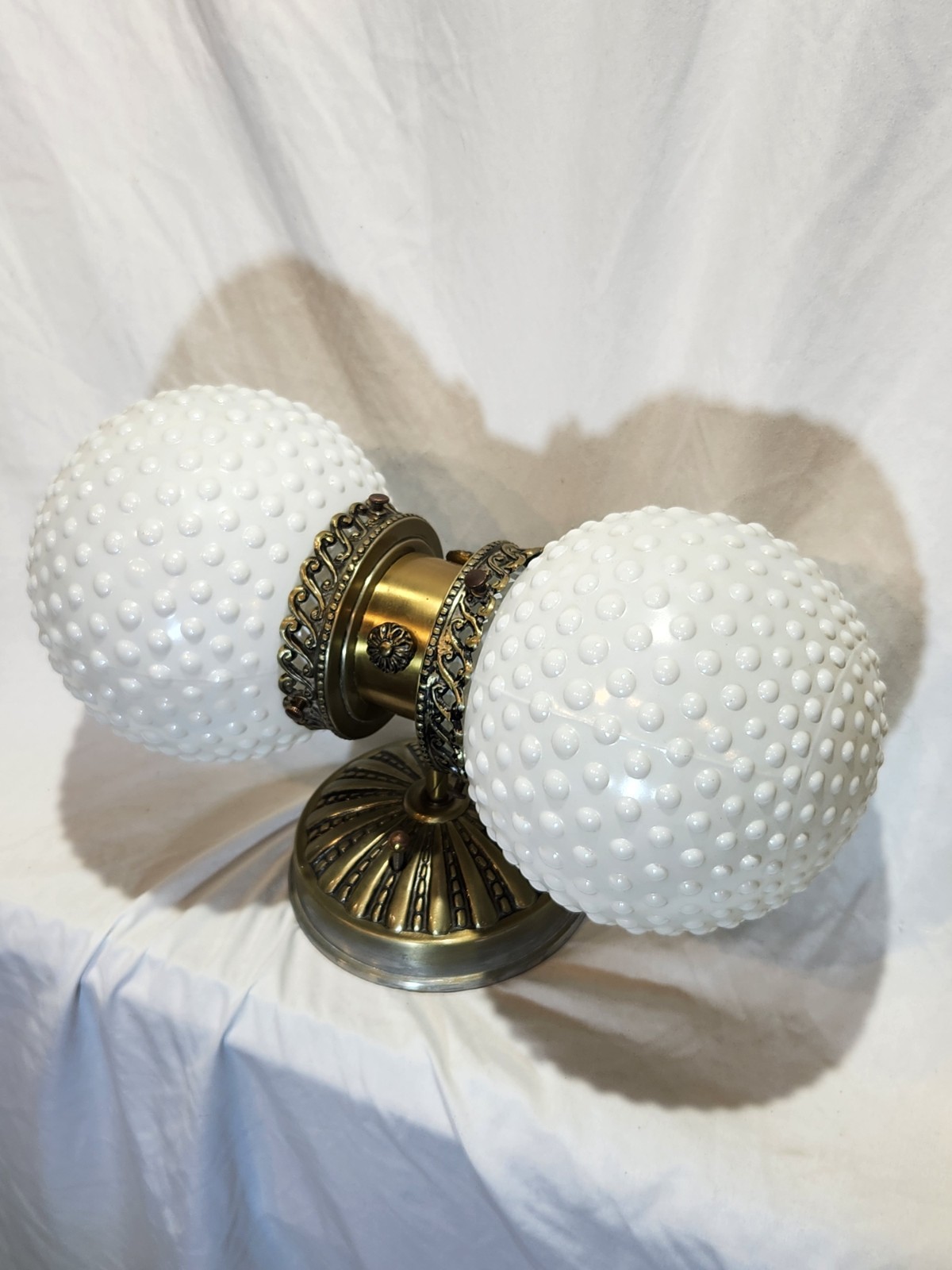 Vintage Scroll Double Hobnail Crown Globes Bathroom Vanity Wall Light Fixture